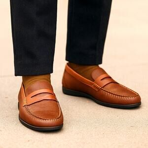 Florsheim 10.5 Moc Intrepid Leather Penny Loafers Slip On Shoes Preppy Brown